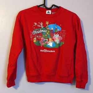 Walt Disney World Christmas Red Sweatshirt Alice Cheshire Cat Dumbo Peter Pan